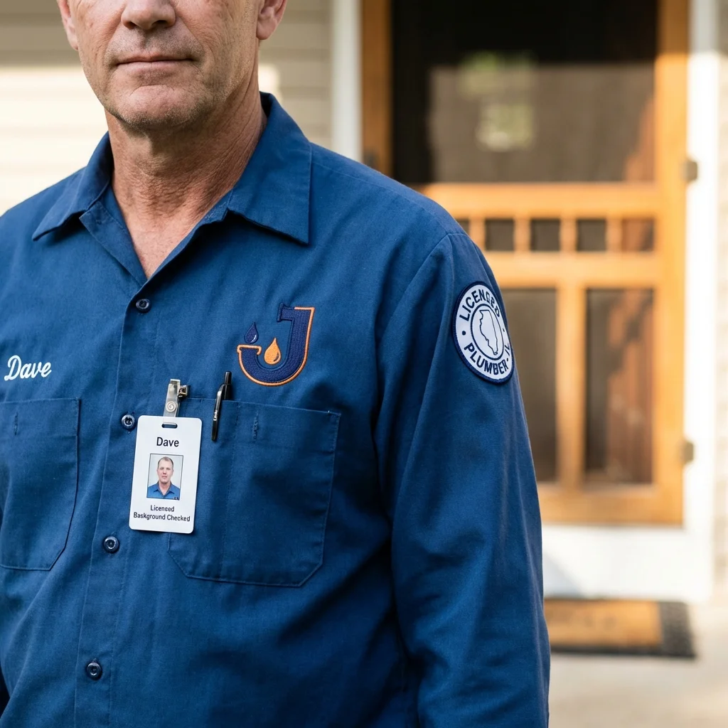 Licensed plumber showing ID badge in Tonganoxie, KS
