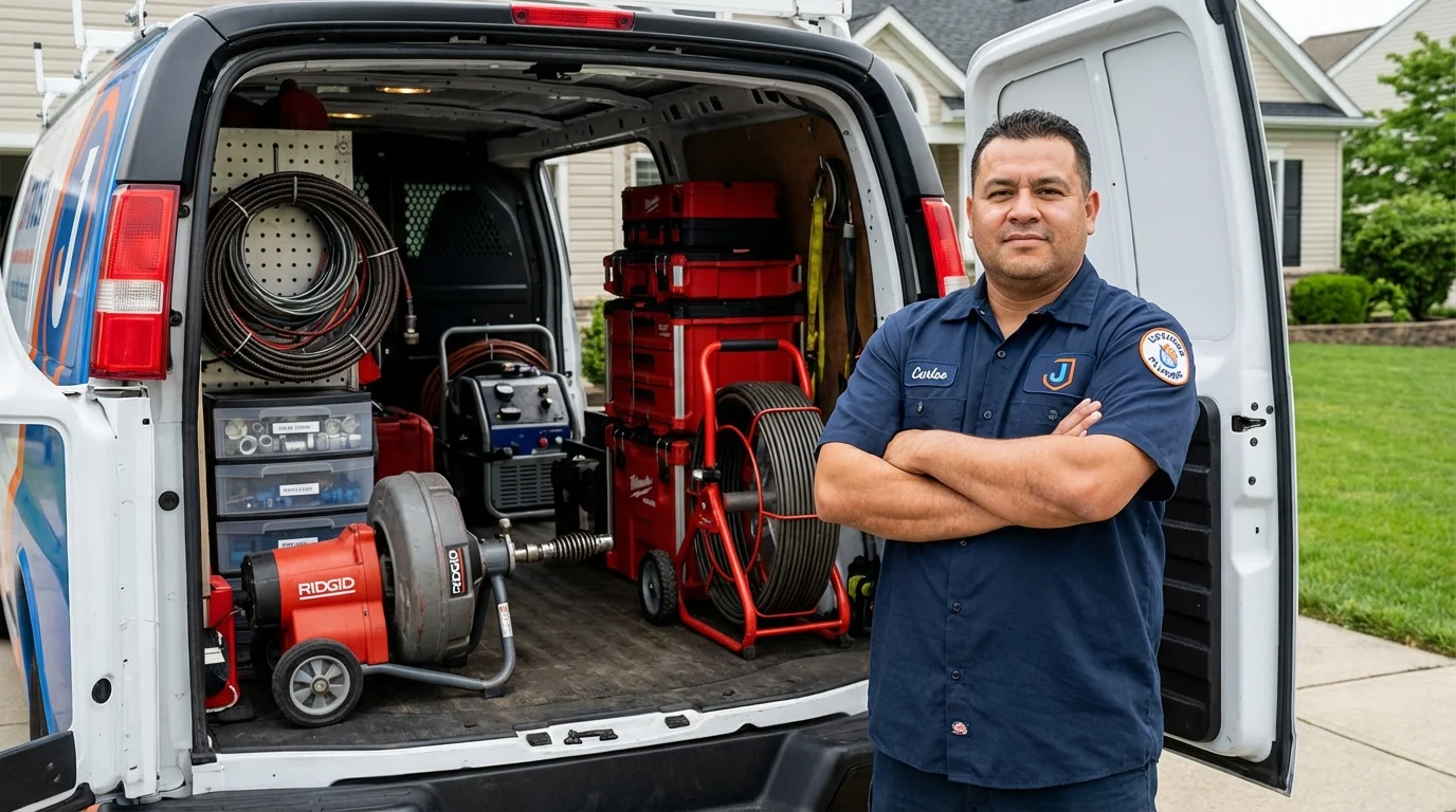 Professional drain cleaning equipment and Johns Plumbing LLC plumber in Tonganoxie