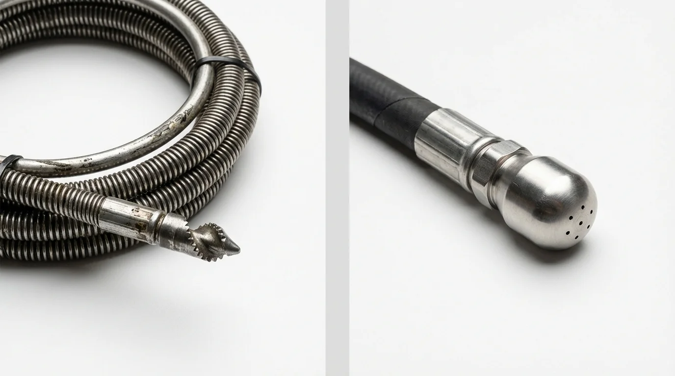 Drain snake cable and hydro jetting nozzle used for drain cleaning in Tonganoxie, KS