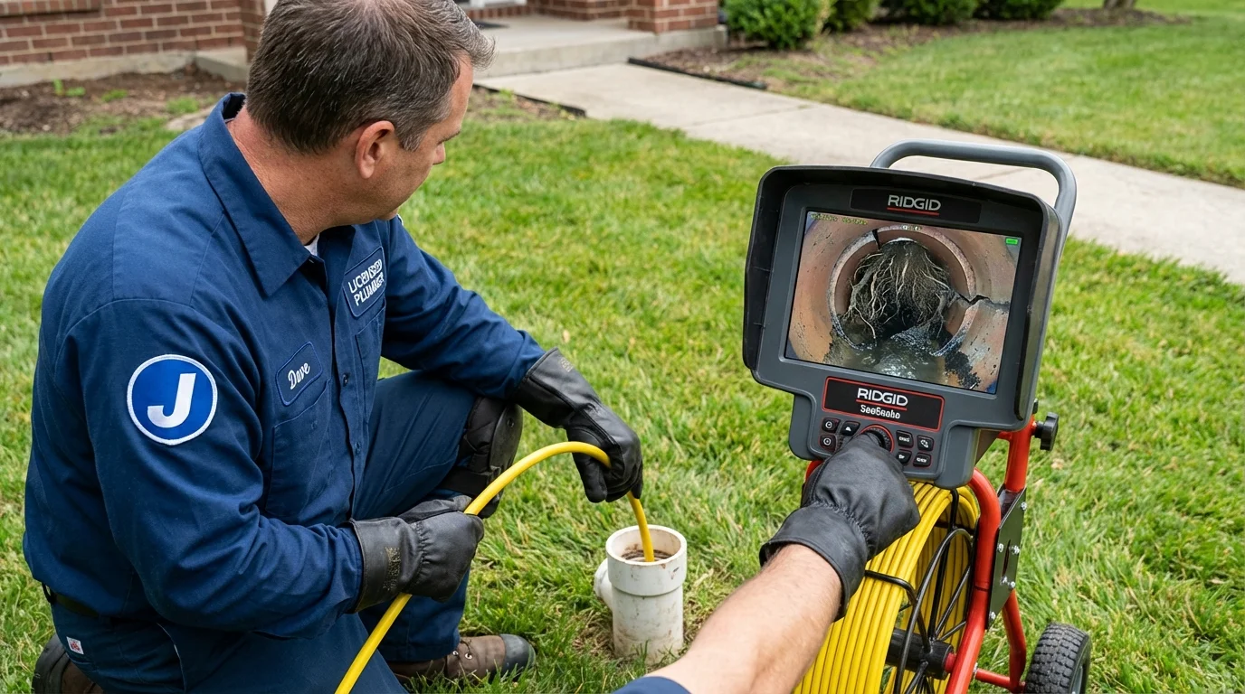 Sewer camera inspection being performed by Johns Plumbing LLC in Tonganoxie